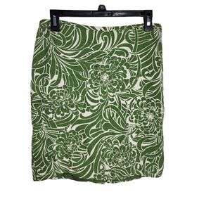 Ann Taylor Loft Women Skirt Size 4 Green Floral Silk Blend Pencil Straight Lined